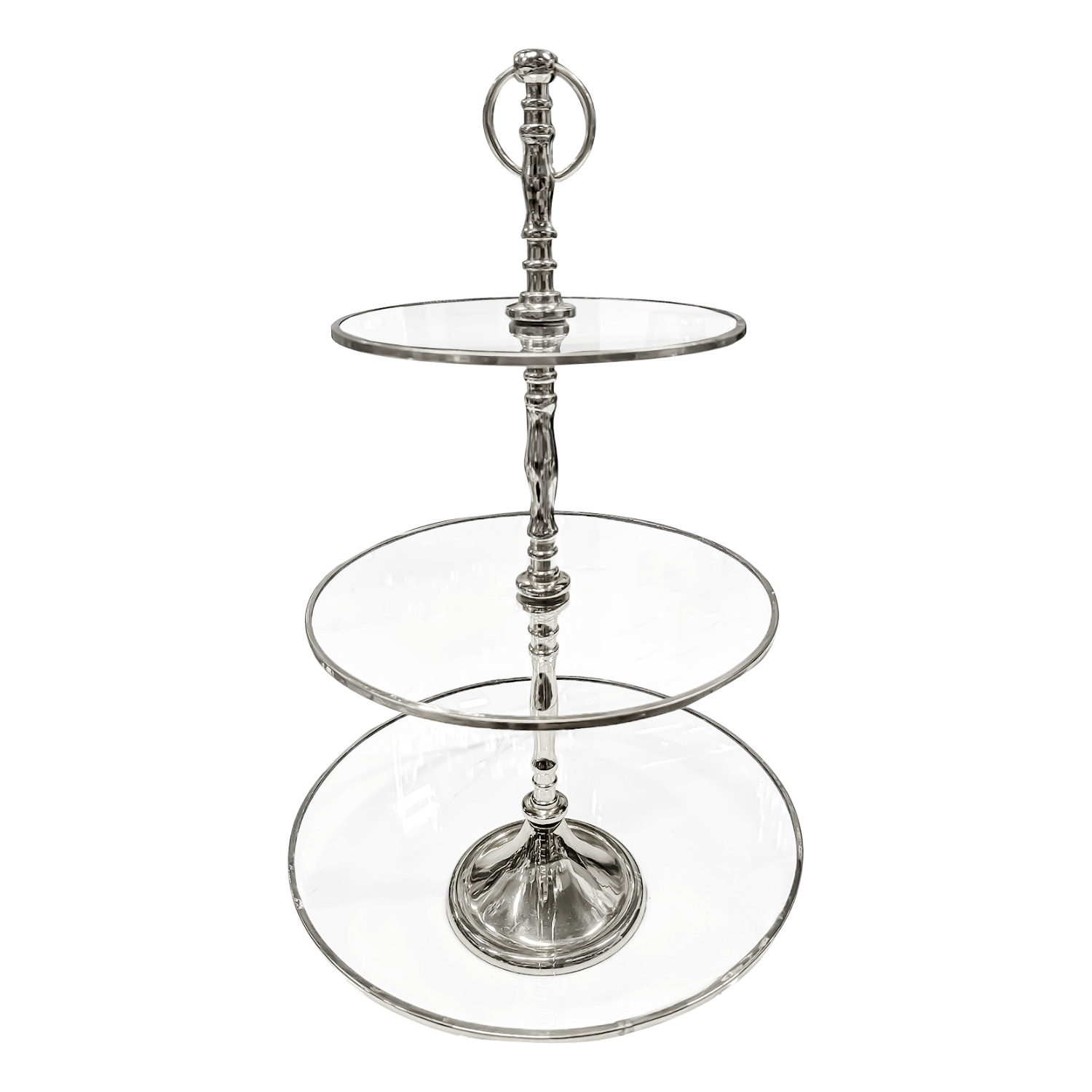 PATERA potrójna, okrągła, srebrne wykończenia, szklana, glamour