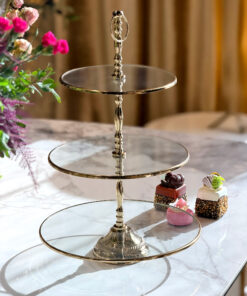 PATERA potrójna, okrągła, złote wykończenia, szklana, duża