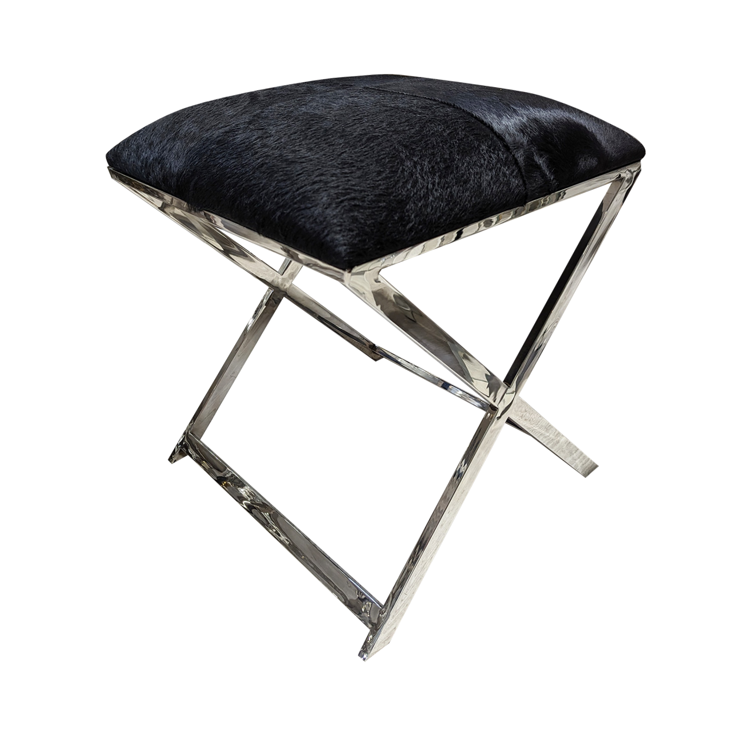 PUFATABORET wykończenie ze skóry naturalnej, srebrne nogi, stal nierdzewna PUFATABORET wykończenie ze skóry naturalnej, srebrne nogi, stal nierdzewna, czarne siedzisko, glamour