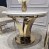 STÓŁ złoty okrągły Amelie do jadalni, unikatowy kształt podstawy, blat - konglomerat marmurowy, glamour, premium STÓŁ złoty okrągły Amelie do jadalni, unikatowy kształt podstawy, blat - konglomerat marmurowy, glamour, premium