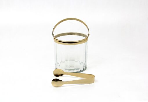 COOLER szklany ze szczypcami i rączką, złote elementy, elegancki