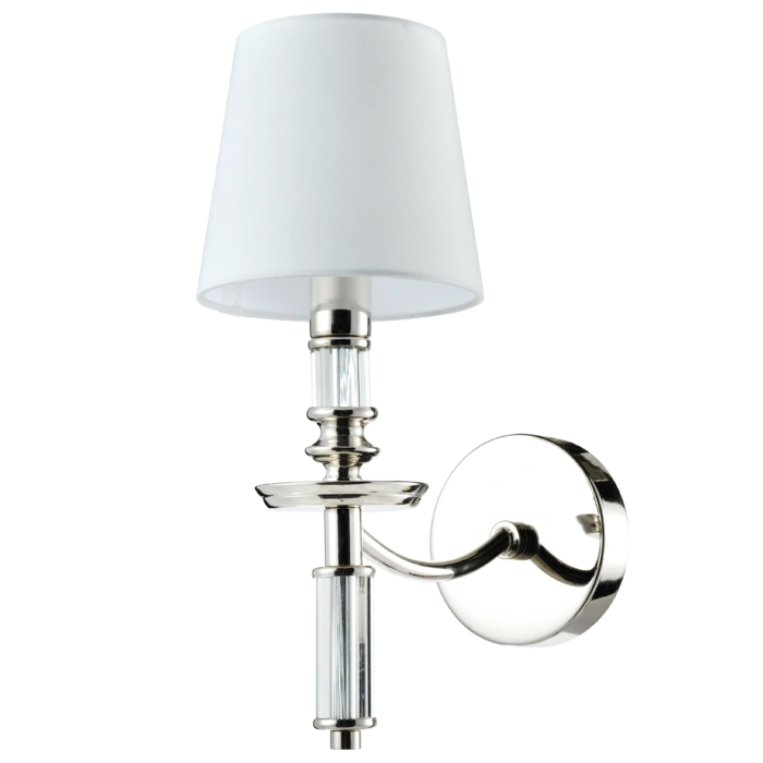 KINKIET Siena kryształowe zdobienia, niklowana rama, biały abażur, elegancki