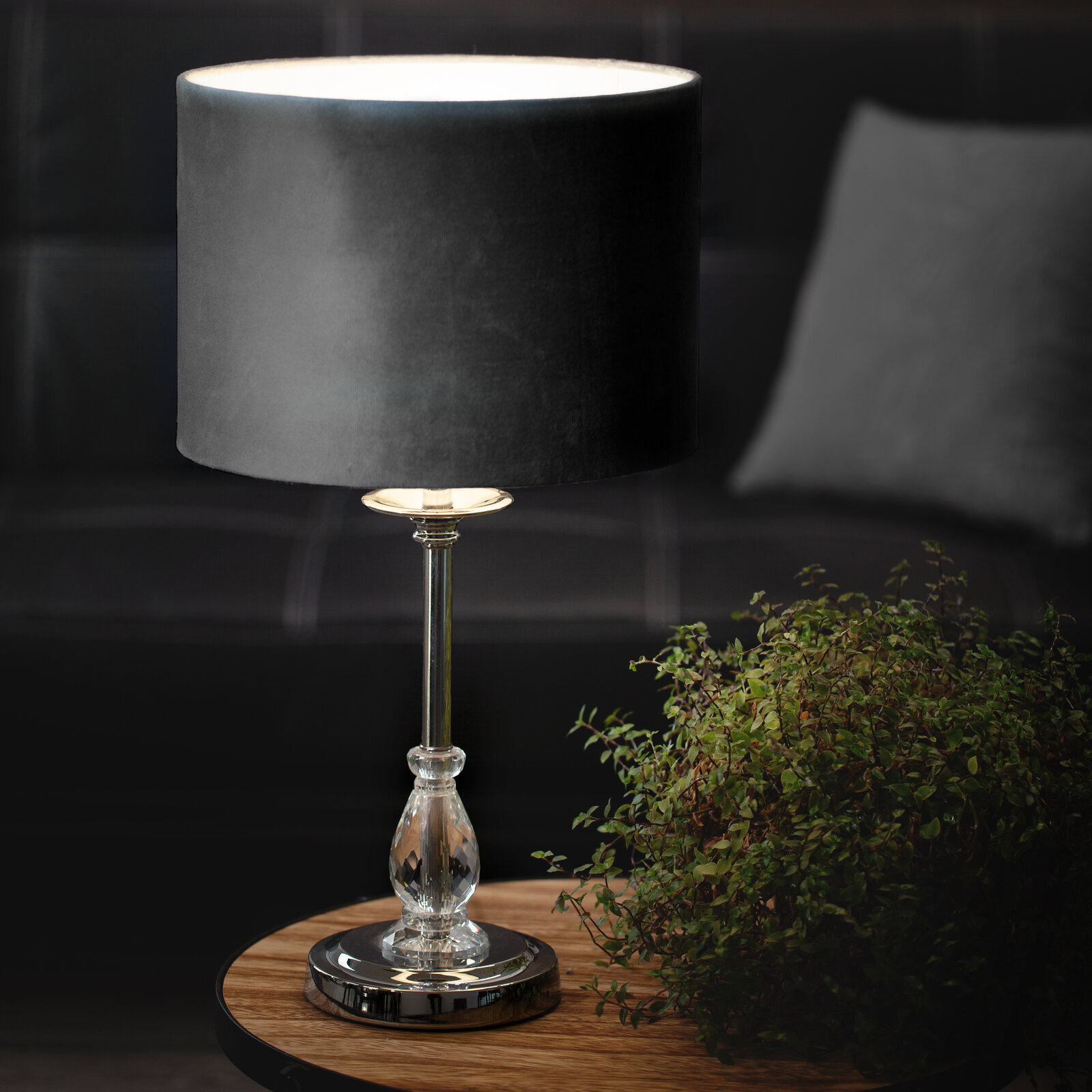 LAMPA DEKORACYJNA MONIK czarna z abażurem i kryształem, glamour, piekna