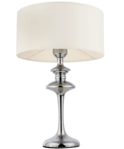 LAMPA STOŁOWA Abu Dhabi srebrna podstawa, biały abażur, styl Hampton, piękna