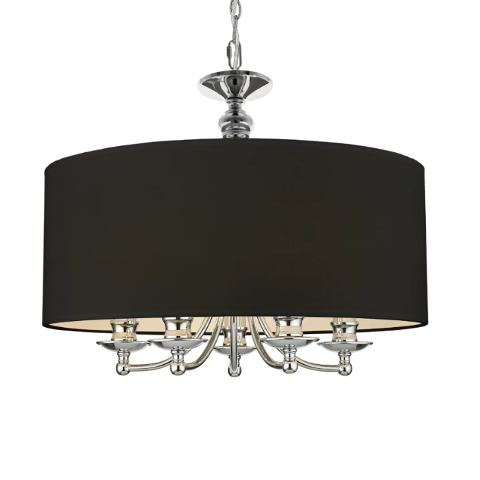 LAMPA WISZĄCA Abu Dhabi srebrna, czarny abażur, klasyczna LAMPA WISZĄCA Abu Dhabi srebrna, czarny abażur, klasyczna