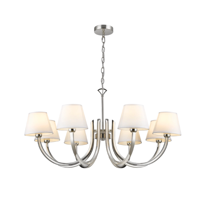 LAMPA WISZĄCA Atlanta niklowana rama, białe abażury, klasyczna, piękna LAMPA WISZĄCA Atlanta niklowana rama, białe abażury, klasyczna, piękna