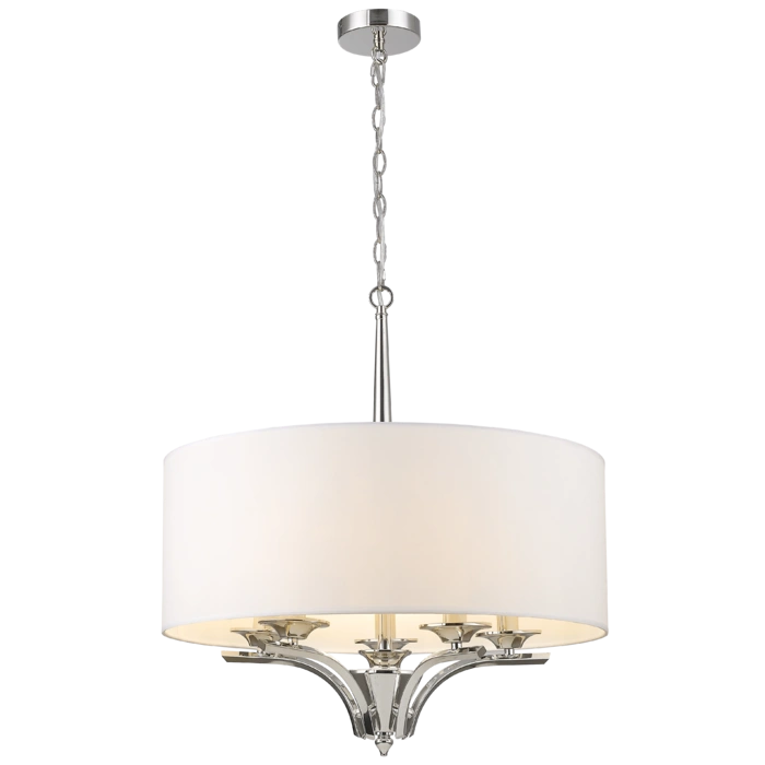 LAMPA WISZĄCA Atlanta okrągła z białym abażurem, niklowane detale, klasyczna, piękna LAMPA WISZĄCA Atlanta okrągła z białym abażurem, niklowane detale, klasyczna, piękna