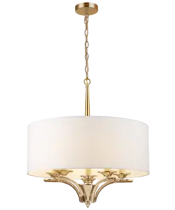 LAMPA WISZĄCA Atlanta okrągła z białym abażurem, złote detale, styl klasyczny, elegancka