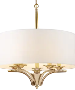 LAMPA WISZĄCA Atlanta okrągła z białym abażurem, złote detale, styl klasyczny, piękna
