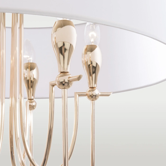 LAMPA WISZĄCA Las Vegas okrągła z białym abażurem, złote wykończenie, styl glamour, elegancka LAMPA WISZĄCA Las Vegas okrągła z białym abażurem, złote wykończenie, styl glamour, elegancka