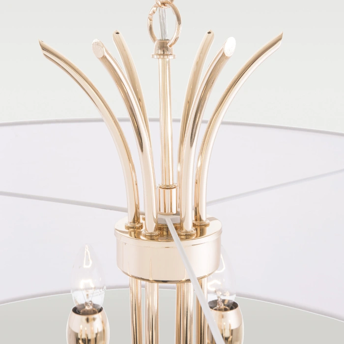 LAMPA WISZĄCA Las Vegas okrągła z białym abażurem, złote wykończenie, styl glamour, wyjątkowa LAMPA WISZĄCA Las Vegas okrągła z białym abażurem, złote wykończenie, styl glamour, wyjątkowa