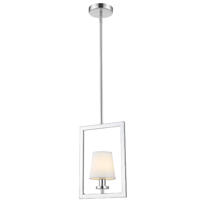 LAMPA WISZĄCA London srebrne wykończenie, biały abażur w stylu nowojorskim, jednopunktowa, ekskluzywna