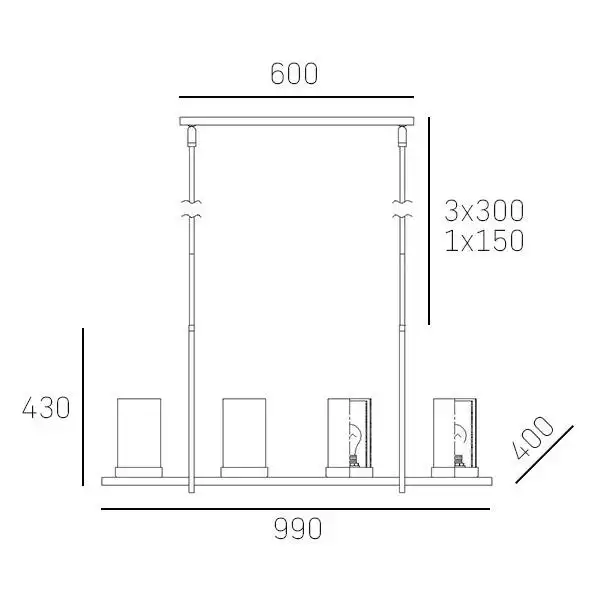 LAMPA WISZĄCA Miami prostokątna, srebrne wykończenie, ekskluzywna, wymiary