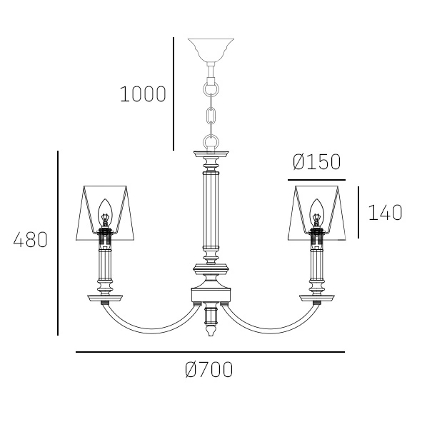 LAMPA WISZĄCA Siena z abażurami, srebrne wykończenie, klasyczna, wymiary