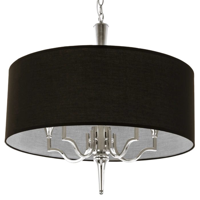 LAMPA WISZĄCA Washington okrągła, niklowane wykończenie, czarny abażur, styl klasyczny, piękna