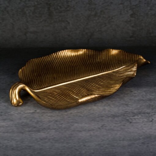 PATERA DEKORACYJNA AMARI złota, w kształcie liścia, styl glamour