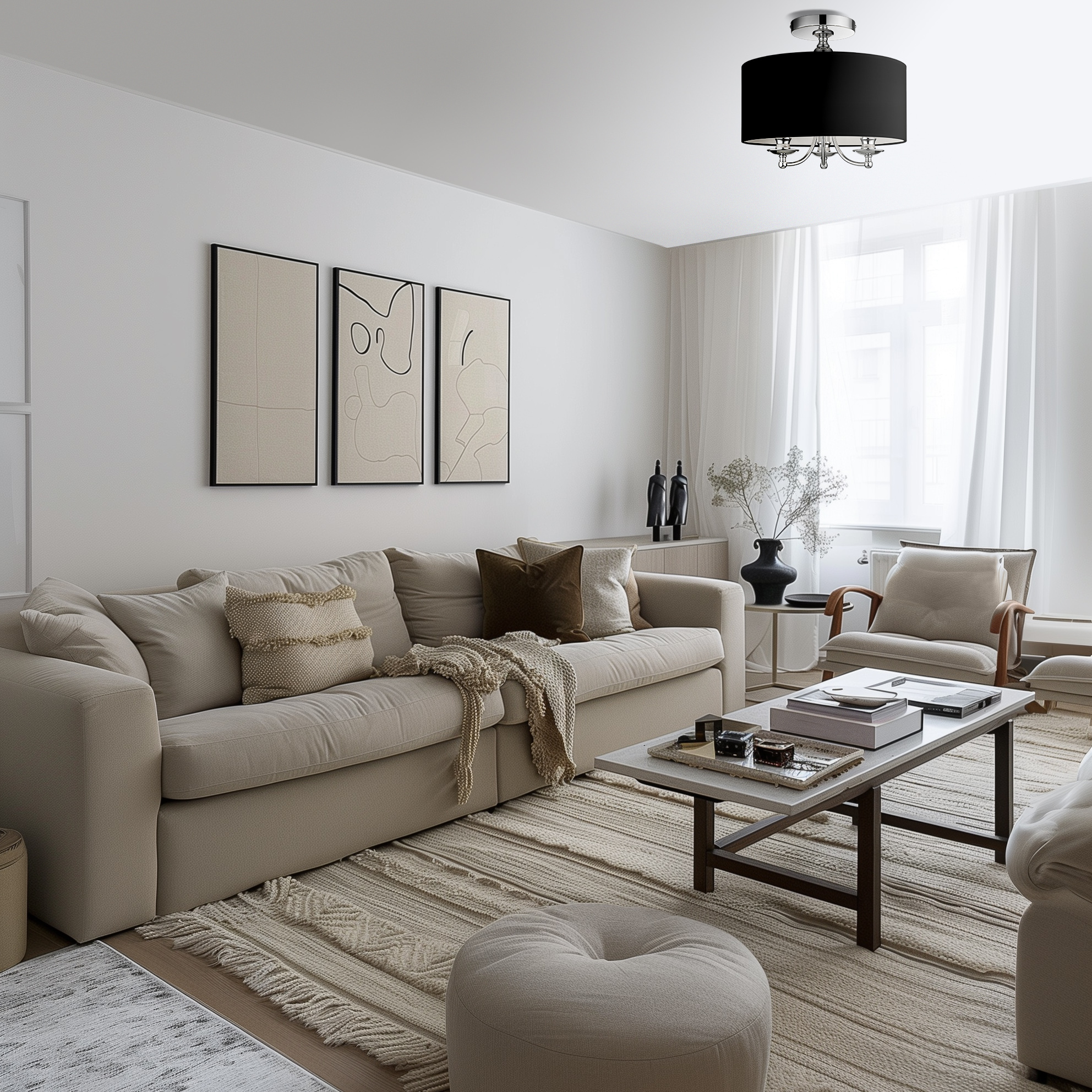 PLAFON Abu Dhabi srebrne wykończenie, czarny abażur mały, elegancki, piękny PLAFON Abu Dhabi srebrne wykończenie, czarny abażur mały, elegancki, piękny