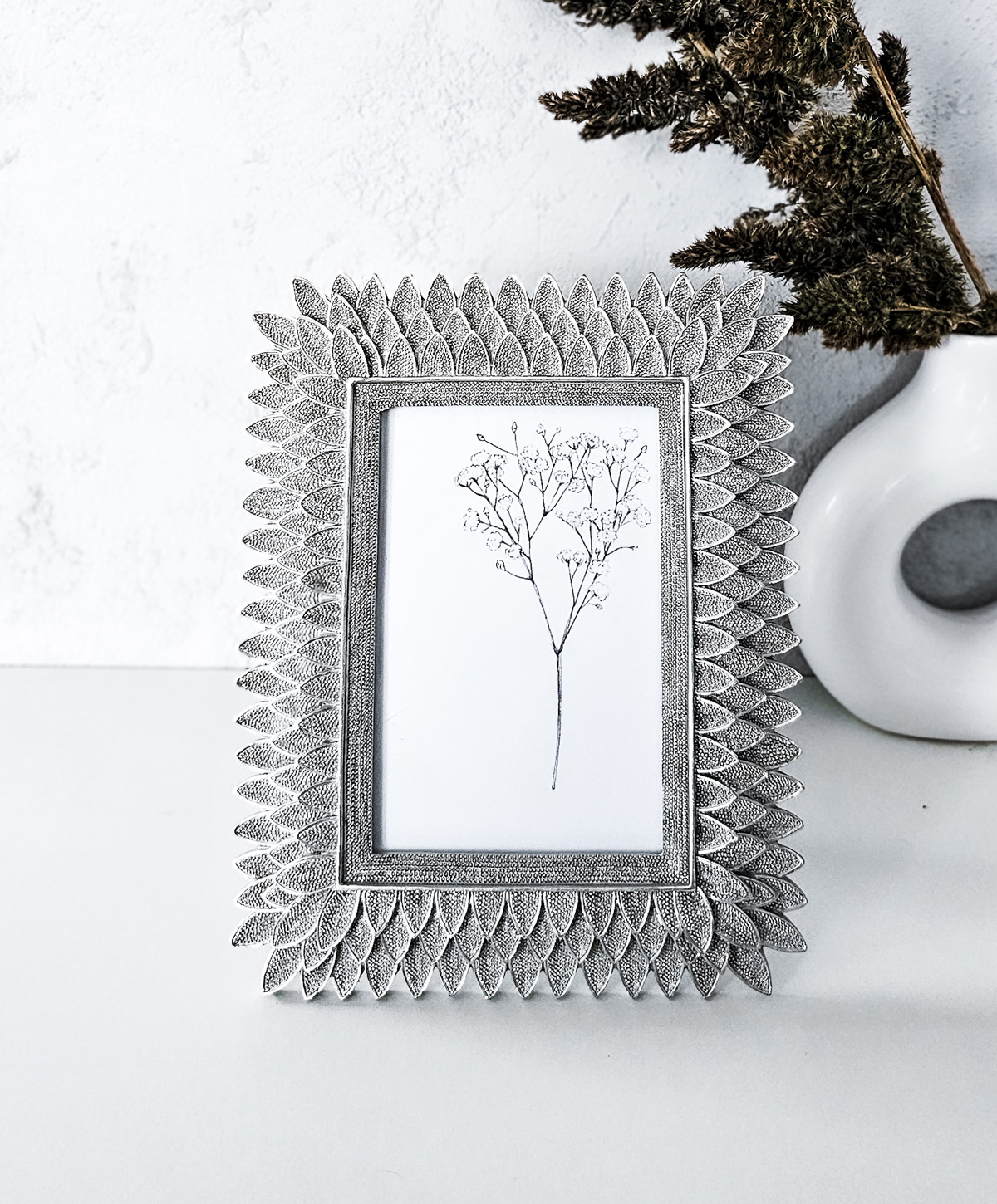 RAMKA NA ZDJĘCIE srebrna, dekoracyjna ramka, motyw liści, ozdobna RAMKA NA ZDJĘCIE srebrna, dekoracyjna ramka, motyw liści, ozdobna