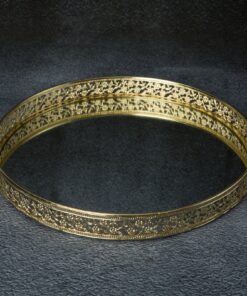 TACA DEKORACYJNA RIKI z lustrzanym blatem i ażurowym obrzeżem, metalowa, złota 30x3 cm