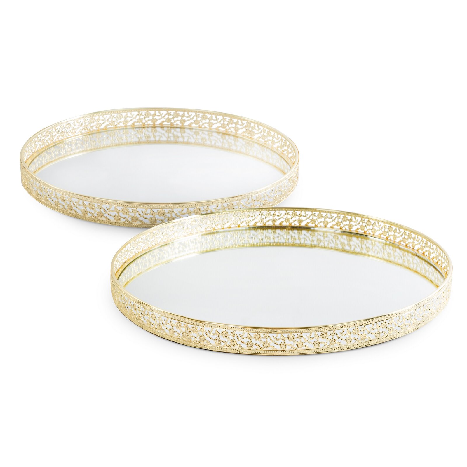 TACA DEKORACYJNA RIKI z lustrzanym blatem i ażurowym obrzeżem, metalowa, złota 40x3 cm, piękna TACA DEKORACYJNA RIKI z lustrzanym blatem i ażurowym obrzeżem, metalowa, złota 40x3 cm, piękna