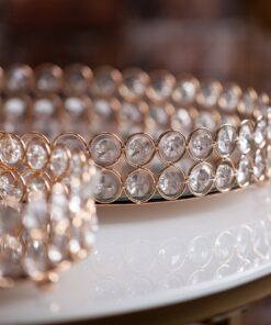 TACA MESI okrągła metalowa z kryształami lustrzany blat styl glamour 25x6 cm, dekoracyjna
