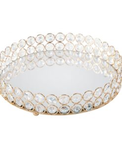TACA MESI okrągła metalowa z kryształami lustrzany blat styl glamour 25x6 cm, ekskluzywna