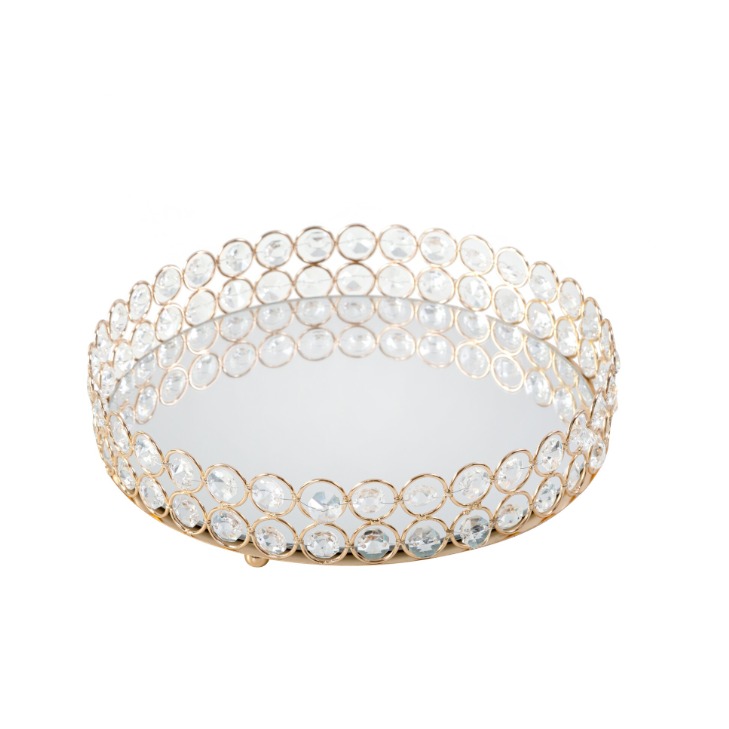 TACA MESI okrągła metalowa z kryształami lustrzany blat styl glamour 25x6 cm, ekskluzywna TACA MESI okrągła metalowa z kryształami lustrzany blat styl glamour 25x6 cm, ekskluzywna