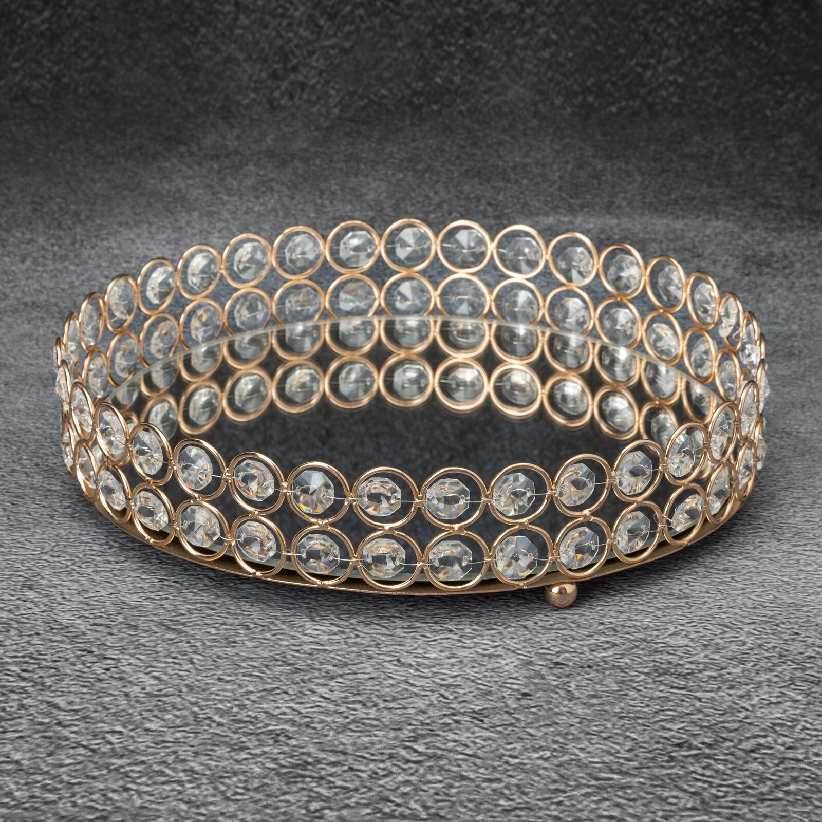 TACA MESI okrągła metalowa z kryształami lustrzany blat styl glamour 25x6 cm TACA MESI okrągła metalowa z kryształami lustrzany blat styl glamour 25x6 cm
