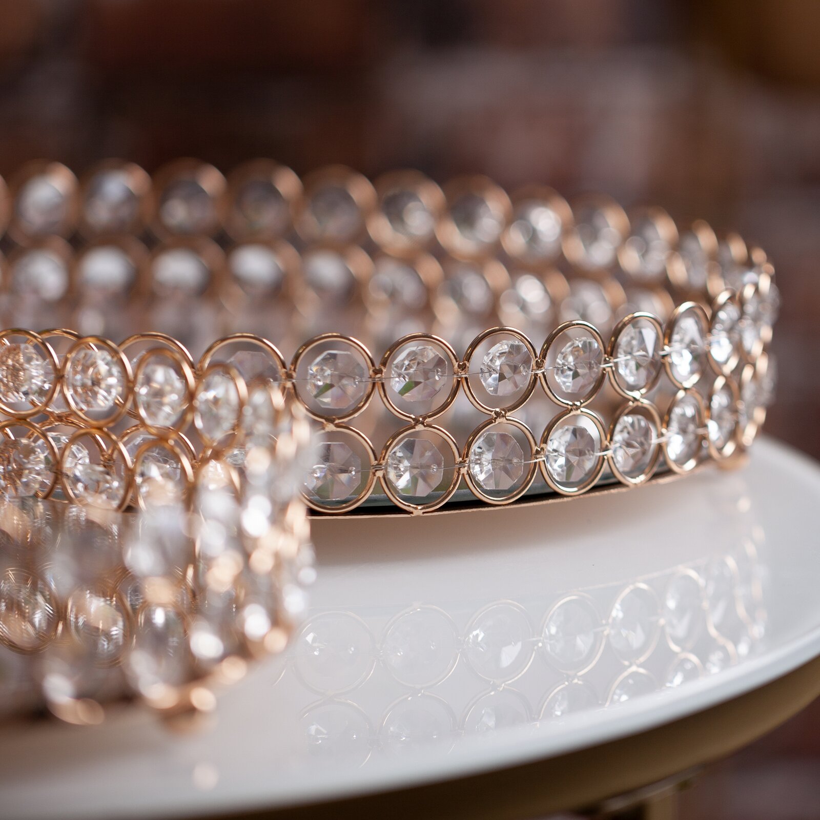 TACA MESI okrągła metalowa z kryształami lustrzany blat styl glamour 30x6 cm, dekoracyjna TACA MESI okrągła metalowa z kryształami lustrzany blat styl glamour 30x6 cm, dekoracyjna