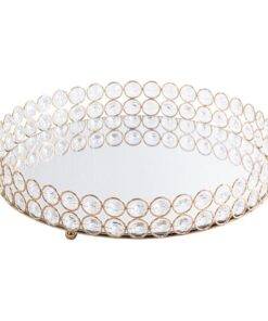 TACA MESI okrągła metalowa z kryształami lustrzany blat styl glamour 30x6 cm, ekskluzywna
