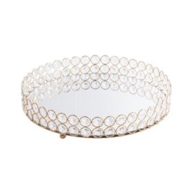 TACA MESI okrągła metalowa z kryształami lustrzany blat styl glamour 30x6 cm, ekskluzywna
