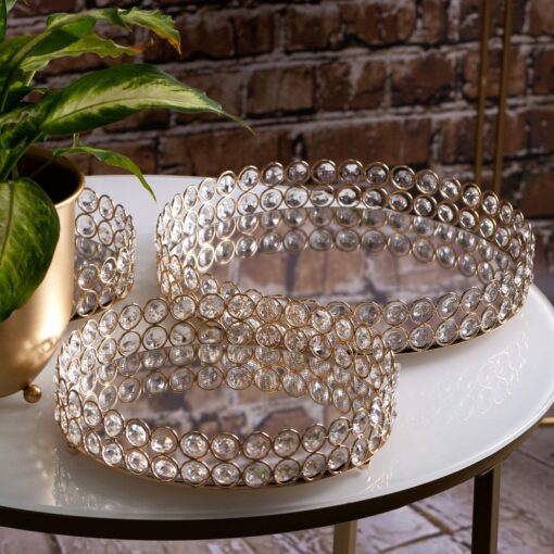TACA MESI okrągła metalowa z kryształami lustrzany blat styl glamour 30x6 cm, piekna