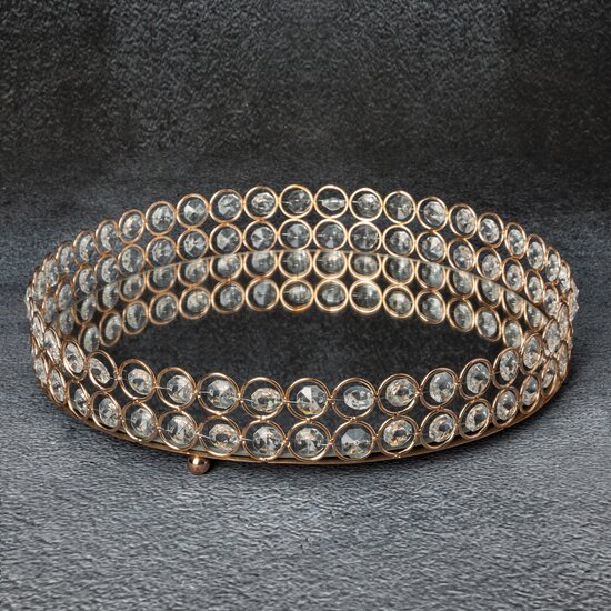 TACA MESI okrągła metalowa z kryształami lustrzany blat styl glamour 30x6 cm TACA MESI okrągła metalowa z kryształami lustrzany blat styl glamour 30x6 cm
