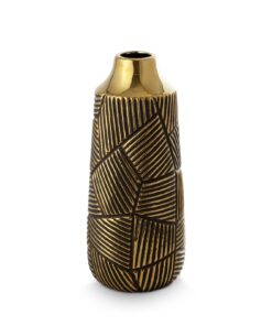 WAZON DEKORACYJNY EMMI czarno-złoty z geometrycznym wzorem, styl glamour 12x25 cm, ceramiczny