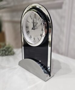 ZEGAR STOJACY kominkowy, czarny, szklany z aluminiową podstawą, piękny