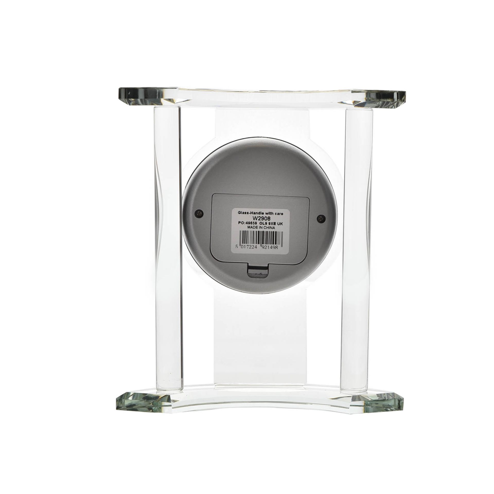 ZEGAR STOJĄCY kominkowy, szklany, srebrny, nowoczesny ZEGAR STOJĄCY kominkowy, szklany, srebrny