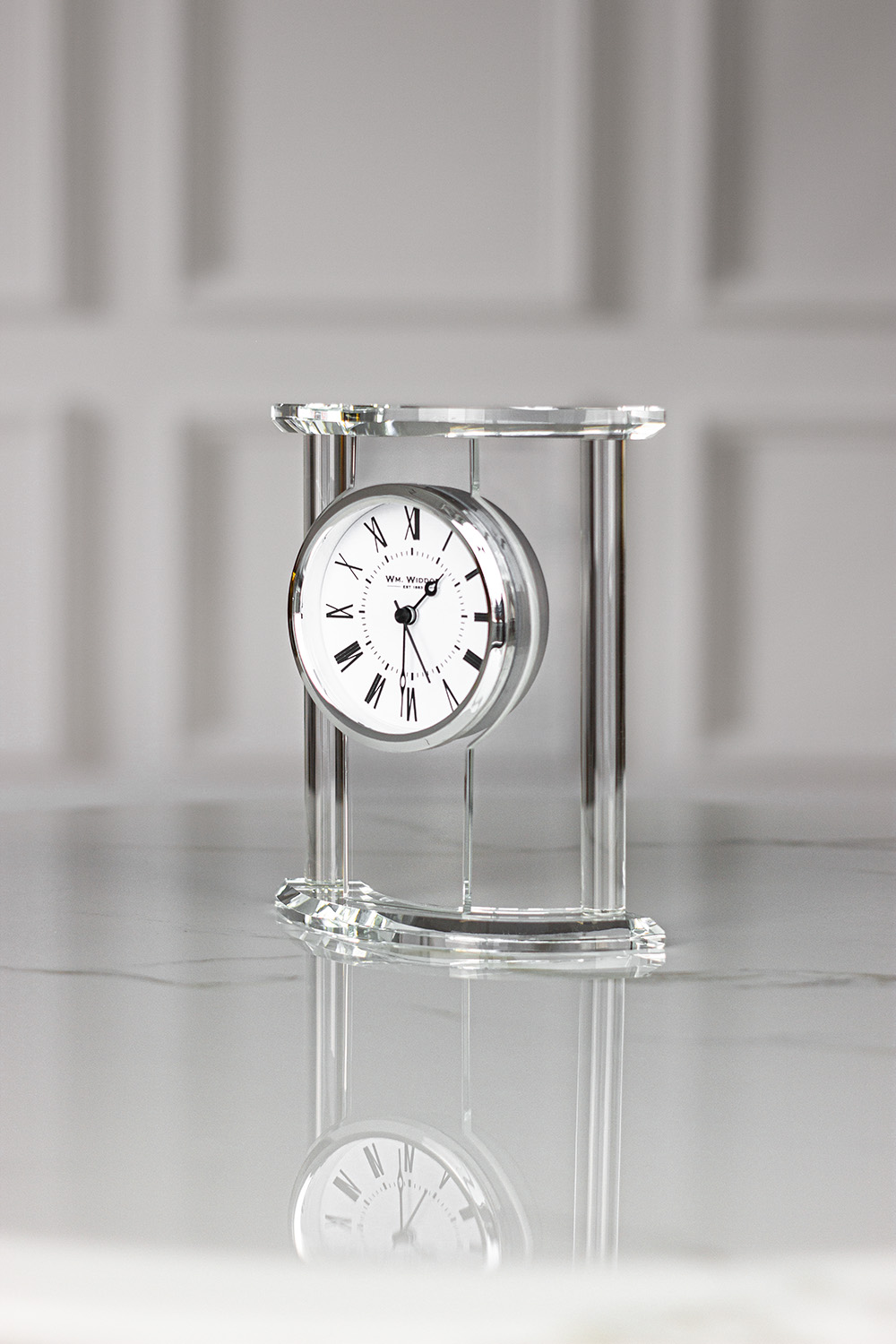 ZEGAR STOJĄCY kominkowy, szklany, srebrny, premium ZEGAR STOJĄCY kominkowy, szklany, srebrny, premium