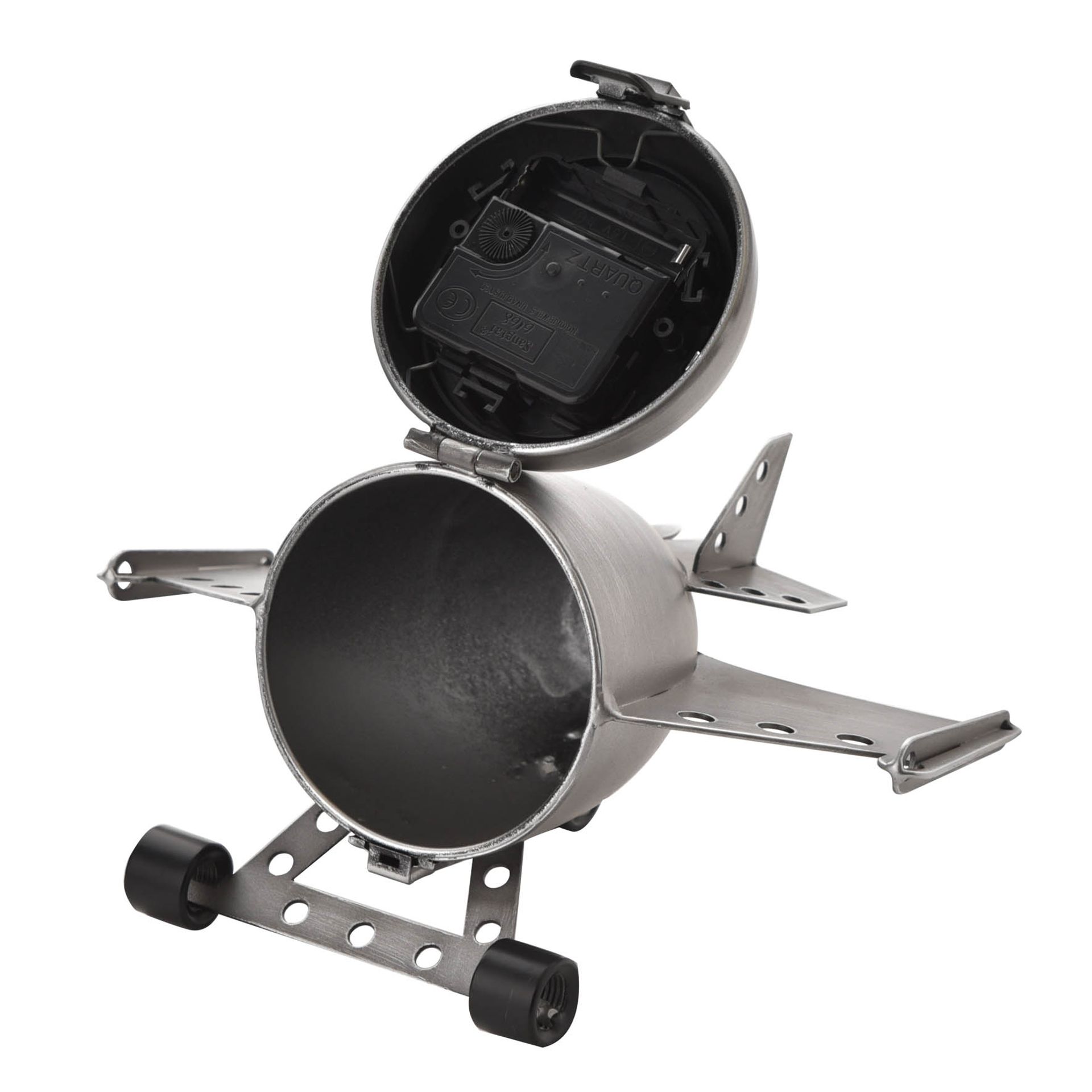 ZEGAR kominkowy, srebrny, metalowy, kształt samolotu, wysokiej jakości ZEGAR kominkowy, srebrny, metalowy, kształt samolotu, dekoracyjny