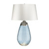 LAMPA STOŁOWA Lena duża, niebieskie szkło, biały abażur, klasyczna, elegancka
