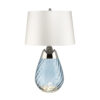 LAMPA STOŁOWA Lena mała, niebieskie szkło, biały abażur, klasyczna, elegancka
