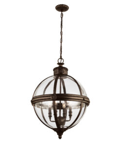 LAMPA WISZĄCA Adams brązowa w kształcie kuli, styl hampton, 4 źródła światła