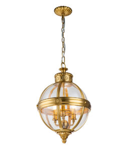 LAMPA WISZĄCA Adams w kształcie kuli, styl hampton, 3 źródła światła, szczotkowany mosiądz