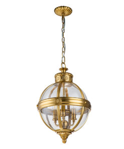 LAMPA WISZĄCA Adams w kształcie kuli, styl hampton, 3 źródła światła, szczotkowany mosiądz, piękna