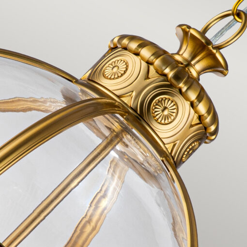 LAMPA WISZĄCA Adams w kształcie kuli, styl hampton, 4 źródła światła, szczotkowany mosiądz, klasyczna