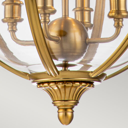 LAMPA WISZĄCA Adams w kształcie kuli, styl hampton, 4 źródła światła, szczotkowany mosiądz, unikatowa