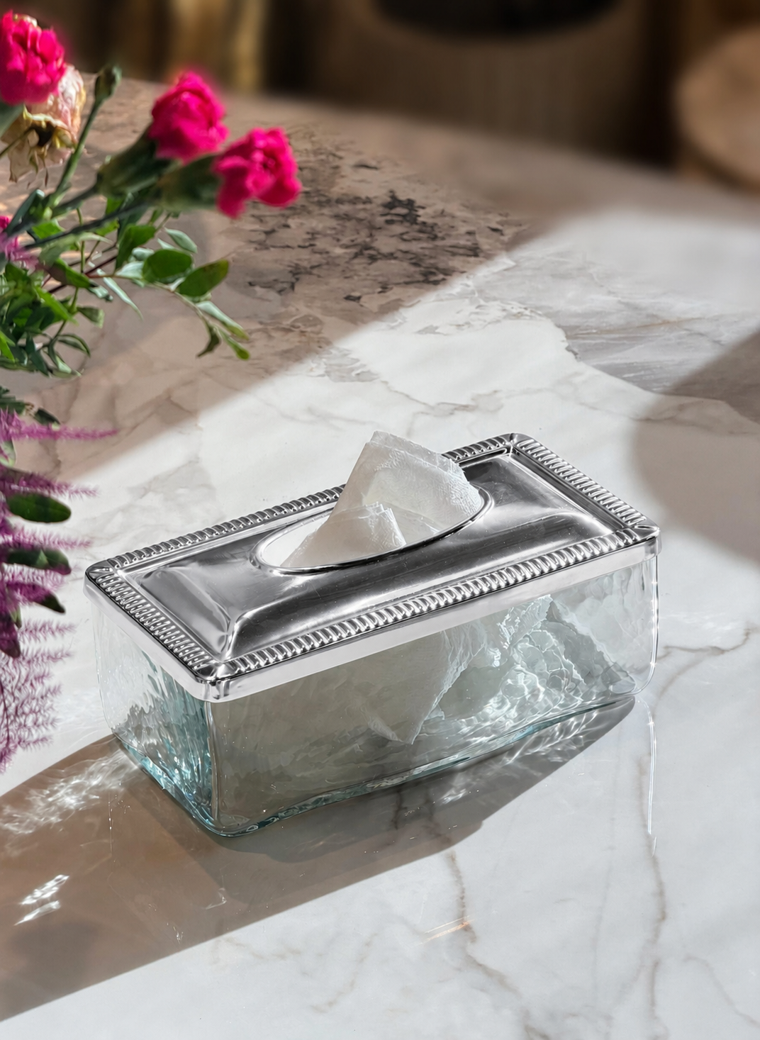 SERWETNIK szklano metalowy ze srebrną pokrywką glamour