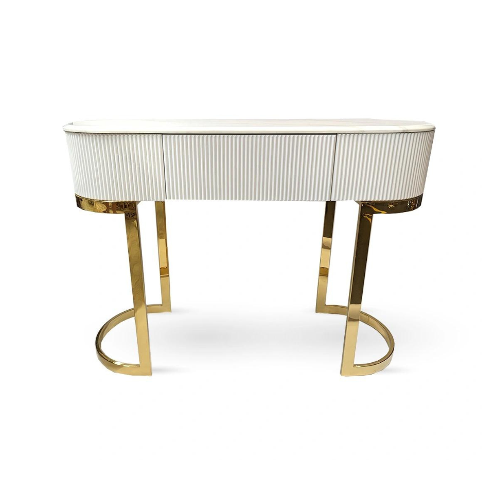 KONSOLA z białym blatem, złot nogi na wysoki połysk, styl glamour KONSOLA z białym blatem, złot nogi na wysoki połysk, styl glamour