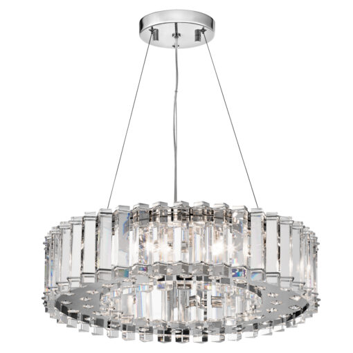 LAMPA WISZĄCA Crystal Skye okrągła, kryształowa, chromowane detale, styl glamour, 8 źródeł światła