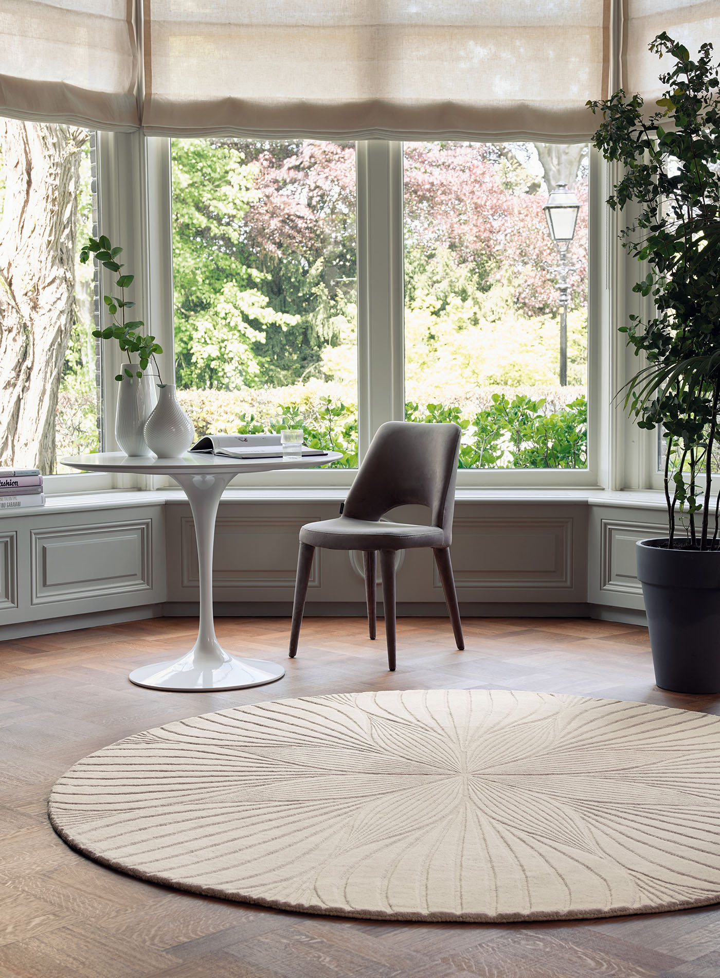 DYWAN Folia Round Grey, wzór 3D, beżowy, wełniany, premium, piękny