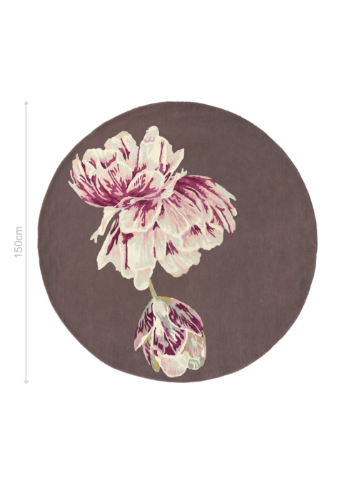 DYWAN Tranquility Round Beige, brązowo beżowy, motyw kwiatowy, tkany ręcznie 150 cm, wymiary